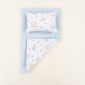 Resim Alt Açma Matı ve Yastık - Çift Taraflı - Bebe Mavi Petek - Uykucu Ördek 