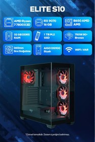 Resim Game Garaj Elite S10 AMD Ryzen 7 7800X3D 32GB RAM 1TB SSD RX9070 360mm Sıvı Soğutma FreeDOS Oyuncu T 