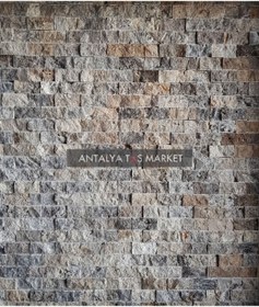 Resim ANTALYA TAŞ MARKET Gümüş 2,3x4,8 Cm Fileli Traverten Patlatma Taş Duvar Kaplaması 