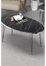 Resim Uslucan Alışveriş Zigon Sehpa Ve Orta Sehpa Elips Set Siyah Tel Ayak Gümüş Bendir Çok Renkli 