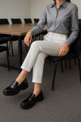 Resim 37Numara Büyük Numara Kadın Kalın Taban Loafer-41-42-43-44 Siyah Rugan 