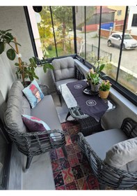 Resim Kartepe Galvaniz Boru 2 1 1 Sehpa 60 90 Rattan Bahçe Balkon Takımı,gri Rattan/gri Kumaş Gri Rattan / Gri Kumaş 