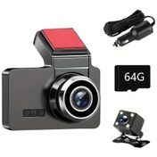 Resim Dashanshop 1080p Hd 3 Inç Araç Kamerası Gece Görüşlü Geniş Açı 128gb Döngü Kayıt Ön Ve Arka Çift Kayıt Kamera 64g Kart Tüm Araçlara Uyumlu 