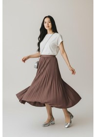 Resim Eren Style Pileli Pamuklu Dokuma Viskon Kışlık Etek 95 Cm - 38-48 Cappuccino 