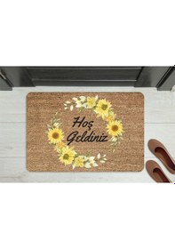 Resim Hoş Geldiniz Neşeli Font Dekoratif Kapı Önü Paspası Bej 