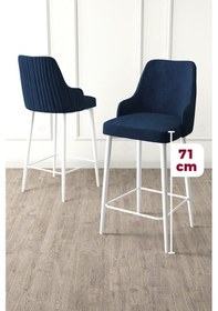 Resim Canisa Enox Serisi 6 Adet Lacivert Sandalye Mutfak Bar Sandalyesi Babyface Kumaş Beyaz Metal Ayak Sandalyeler Lacivert Ayaklar Beyaz 