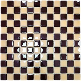 Resim MozaiKristaL Tüm yüzeyler için 25x25mm Kahverengi-Krem Damalı, 31,5x31,5cm Fileli Cam Mozaik. (1m2 Fiyatıdır) 