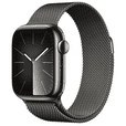 Resim Apple Watch Series 9 GPS + Cellular 41 mm Grafit Rengi Paslanmaz Akıllı Saat Çelik Kasa ve Grafit Rengi Milano Loop. Fitness Takibi, Kanda Oksijen Çelik EKG Uygulamaları, Hep Açık Retina Ekran 