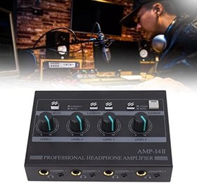 Resim Haofy 4 Kanallı Stereo Kulaklık Amplifikatörü, Metal Gövde Kulaklık Amplifikatörü 100 ila 240 V Sahne İçin 