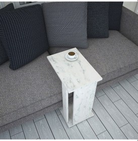 Resim Pasific Home Single Çok Amaçlı Tekerlekli C Sehpa ,Koltuk Sehpası - Beyaz Mermer 