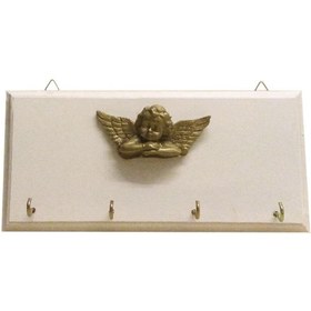 Resim Scribo Ahşap Anahtar Askısı Anahtar Askılığı Epoksi Melek Motifli (BEYAZ) 