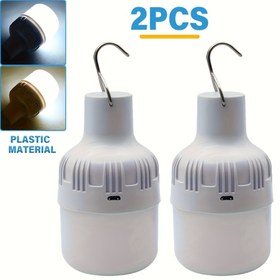 Resim 2 Adet Süper Parlak Taşınabilir Işık, Kancalı USB Şarj Edilebilir Ampul - Yüksek parlaklıklı gece lambası, açık hava maceraları, barbekü, parti ve kamp için harika - Dayanıklı PP malzeme, şarj edilebilir ışık 