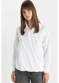 Resim DeFacto Basic Düz Poplin Uzun Kollu Gömlek C8645AX24SMWT83 Beyaz 