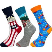 Resim 3'lü Unısex Popcorn, Uzay Ve Doğa Temalı Esnek Nem Alabilen Pamuklu Spor Soket Çoraplar Çok Renkli 