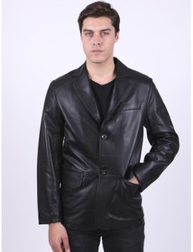 Resim Erkek Blazer Deri Ceket Hakiki Deri Siyah 