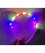 Resim Kenarları Dantelli Pembe Pullu Payetli LED Işıklı Kedi Kulak Taç 17X19 cm 