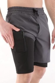 Resim Ghassy Co. Erkek Running Hızlı Kuruma Micropolyester Arka Fermuar Cepli Ve Havlu Halkalı Antrenman Futbol Fitness Kısa Taytlı Şort 