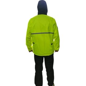 Resim Üçrenk Neon Motosiklet Yağmurluğu Unisex Yağmurluk Cepli File Astarlı Kapşonlu Hafif Su Geçirmez Membran Kumaş 