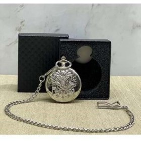 Resim Papshediyelik Özel Kutulu Osmanlı Devlet Arması Gümüş Renkte Köstekli Saat 