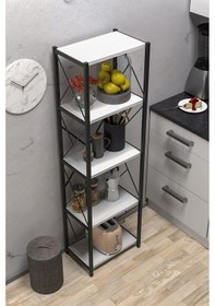 Resim Morpanya Arfelix Metal Tekli Mutfak Rafı Malzeme Dolabı 5 Raflı Mikrodalga Fırın Rafı Çok Amaçlı Beyaz 