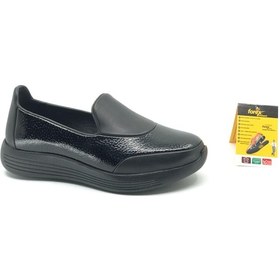 Resim Forex Dr.Tavsiyeli Hakiki Deri Kadın Casual Ayakkabı Siyah Rugan 