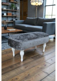 Resim Dikdörtgen Puf Callısto İthal Kadife Kumaş Beyaz Ahşap Ayaklı Modern Tasarım Koyu Gri 