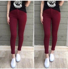 Resim Gabardin Kumaş Yüksek Bel Pantolon 90cm Bel 38cm Bordo 