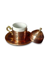 Resim 6 Kişilik Bakır Kahve Fincanı Üzüm İşlemeli Kadife Kutulu Metalik 