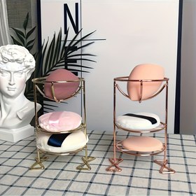 Resim 1 Adet Paslanmaz Çelik Makyaj Süngeri Tutucu, 3 Katlı Kozmetik Depolama Rafı, Cilalı Yüzeyli, Ayakta Duran Güzellik Blender Düzenleyici için Sünger, Puf ve Hava Yastığı 