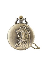 Resim Bronz Renk Kabartma At Temalı Köstekli Cep Saati 