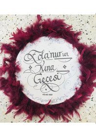 Resim Kinagecesimalzeme Isim Yazılı Gelin Tefi, Tüylü, Zilli Deri Def Kına Gecesi, Kırmı 