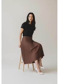 Resim Eren Style Pileli Pamuklu Dokuma Viskon Kışlık Etek 95 Cm - 38-48 Kahverengi 