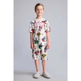 Resim DeFacto Marvel Lisanslı Comıcs Regular Fit 2'li Bej Pijama Takımı Erkek Çocuk H8033A826HS 