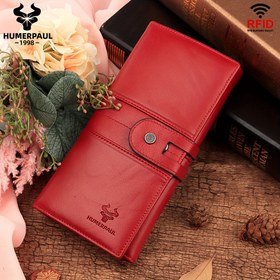 Resim Paul'S Dış Ticaret RFID Hakiki Deri Kadın Cüzdanı, Tokalı Şık Telefon Parti Çantası, Çoklu Kart Yuvaları, Üst Katman İnek Derisinden Yapılmış Clutch, Uzun Cüzdan. 