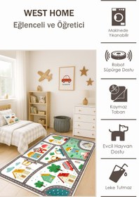 Resim West Home Oyun halısı makinede yıkanabilir kaymaz taban leke tutmaz antibakteriyel çocuk odası halısı 