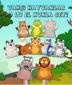 Resim 10 Parça Tox Vahşi Hayvanlar El Kukla Set . Eğitici Oyuncak 