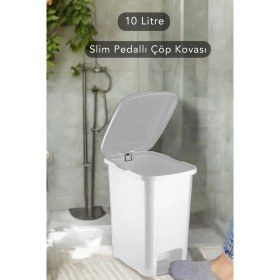 Resim Slim Pedallı Banyo Mutfak Çöp Kovası - 10 Litre - Beyaz 