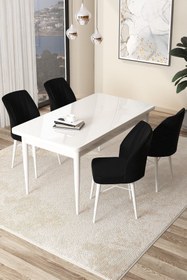 Resim Canisa Arp Serisi, Beyaz Masa 71x110 Sabit Yemek Odası Takımı, 4 Siyah Sandalye 