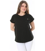 Resim Kadın Büyük Beden Siyah Rahat Kesim Göğüs Cepli Kısa Kollu Bluz 65n37856-siyah Siyah 