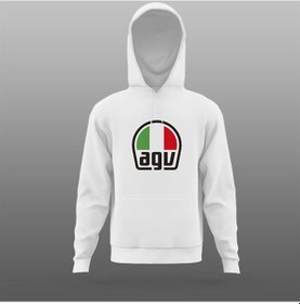 Resim AGV Logo Baskılı Motosiklet Beyaz Sweatshirt 