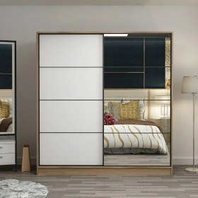 Resim Minar Kale 2 Kapaklı Aynalı Sürgülü Dolap 180 Cm - Dore/ Beyaz 