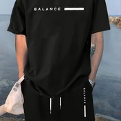 Resim 2'li Erkek Casual Sweatsuits, Polyester Crew Boyunlu Tişört ve Şort Seti, Rahat Dokulu Kumaş ile Hafif Esneklik, Yazlık Outfit Setleri için Baskılı Tasarım 