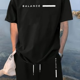 Resim 2'li Erkek Casual Sweatsuits, Polyester Crew Boyunlu Tişört ve Şort Seti, Rahat Dokulu Kumaş ile Hafif Esneklik, Yazlık Outfit Setleri için Baskılı Tasarım 