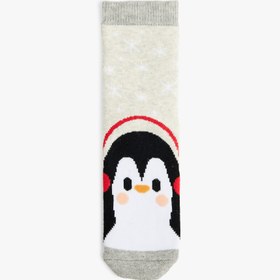 Resim Erkek Çocuk Penguen Detaylı Pamuklu Havlu Çorap 