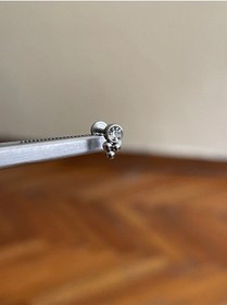 Resim 316 L Cerrahi Çelik Renkli Tek Taş Detaylı Dudak Kıkırdak Helix Tragus Piercingi Beyaz Altın 