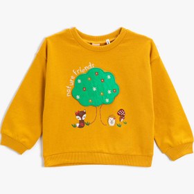 Resim Kız Bebek Baskılı İşlemeli Sweatshirt Bisiklet Yaka Pamuklu 