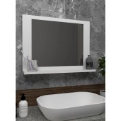 Resim Sezer Mobilya Beyaz Raflı Banyo Aynası Dresuar Koridor Duvar Salon Wc Ofis Yatak Odası Ayna 60X45CM 