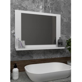 Resim Sezer Mobilya Beyaz Raflı Banyo Aynası Dresuar Koridor Duvar Salon Wc Ofis Yatak Odası Ayna 60X45CM 