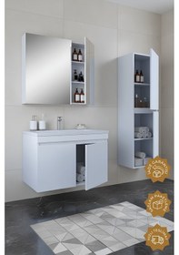 Resim Teta Home Tokyo 65 Cm Mdf Banyo Dolabı Seti + Boy Dolabı Beyaz Beyaz 