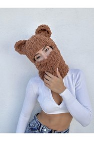 Resim BUBOI KNIT Ayıcık Maske Balaclava Ayı Kar Maskesi Balaklava (Kahve) 